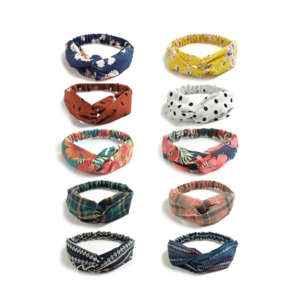 Accessories - Boho Twisted Criss Cross Wrap Elastic Headbands 10 Piece Set Great Variety NEW